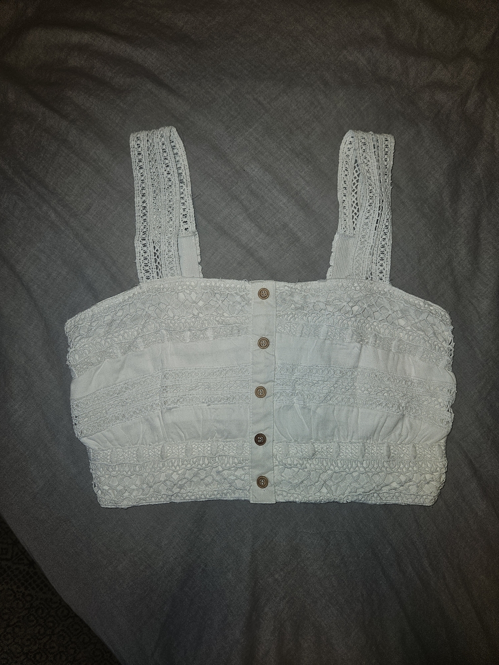 Japna White Crochet Button-Front Crop Top
